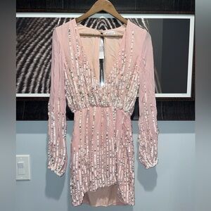 NWT Lovers & Friends Pink Sequin Long Sleeve Dress
